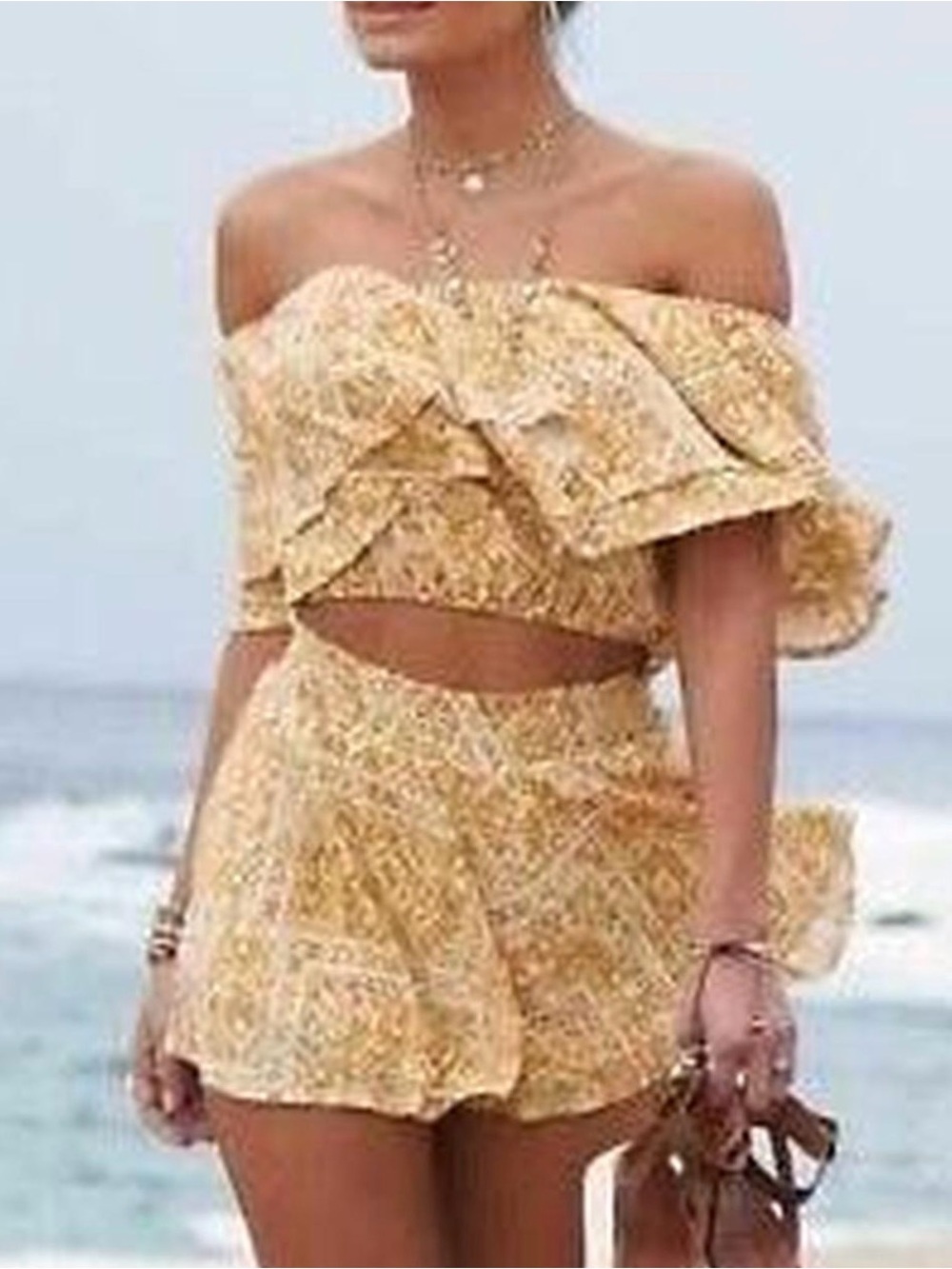 Altar'd State Yellow Floral Elastic Neck Blouse